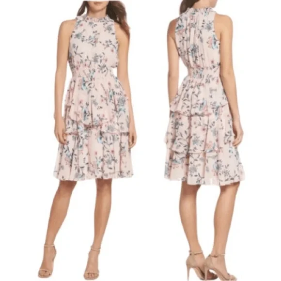 Eliza J Pink Floral Tiered Midi Dress / Plus Size 16 - Picture 2 of 14